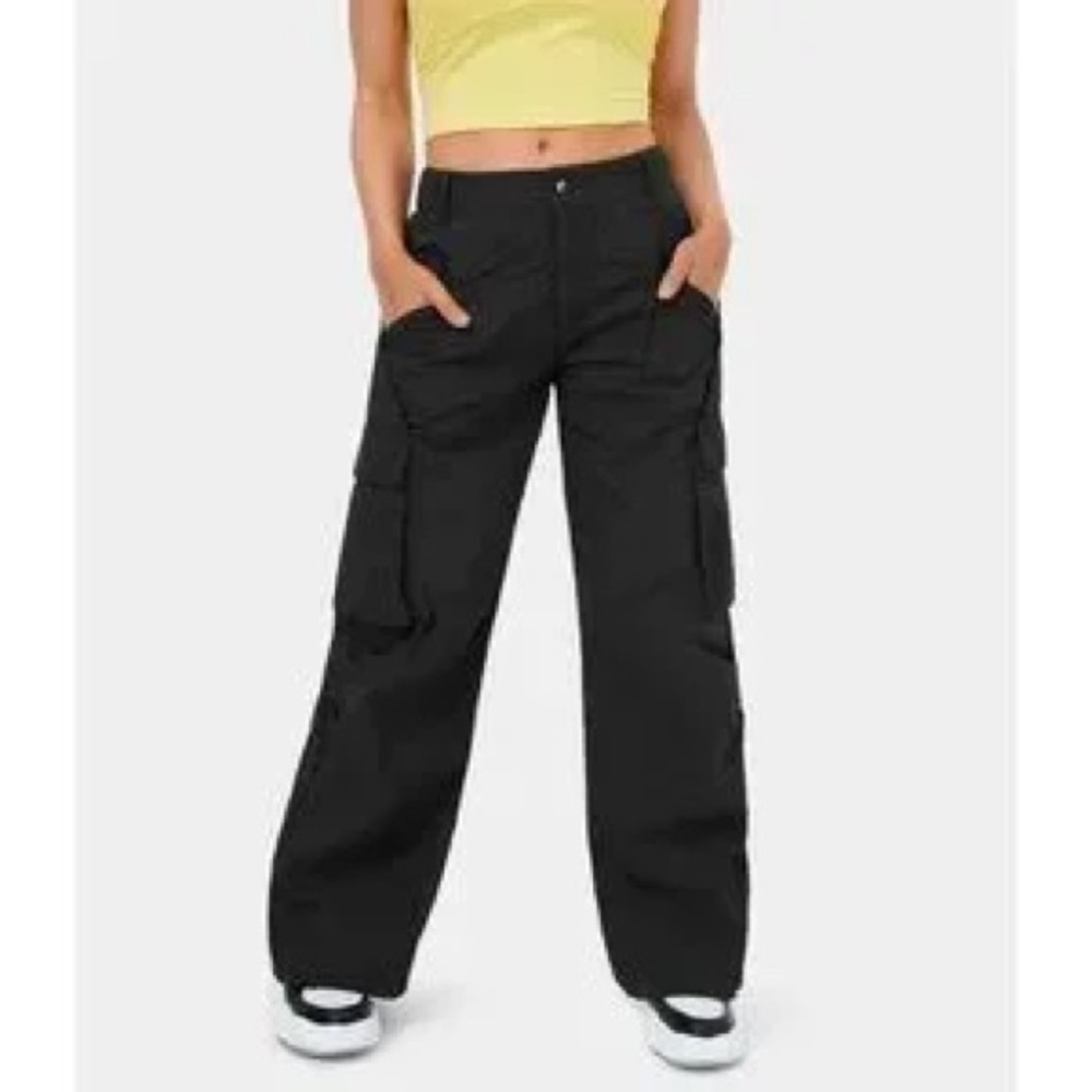 Halara Mid Rise Button Zipper Side Pocket Wide Leg Casual Cargo Pants